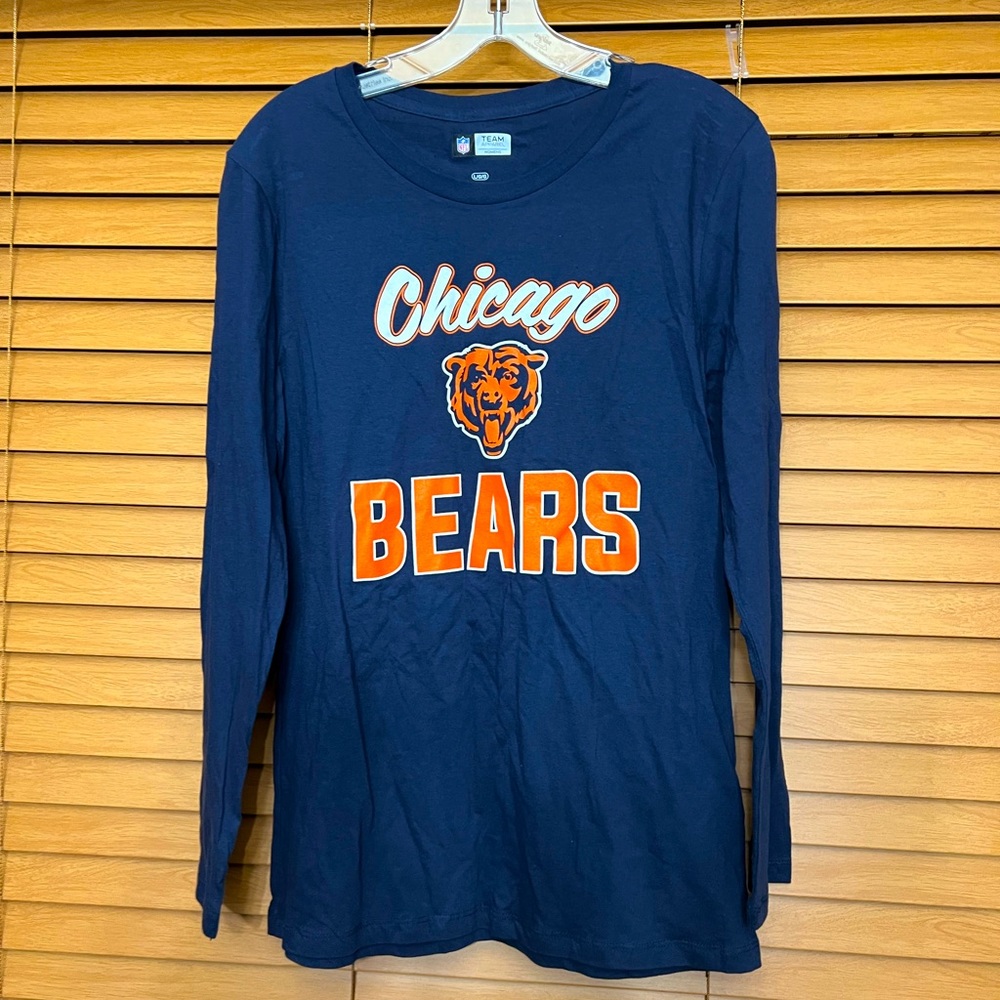 Chicago Bears NFL team Apparel women’s long sleeves Tee Sz L Navy Blue